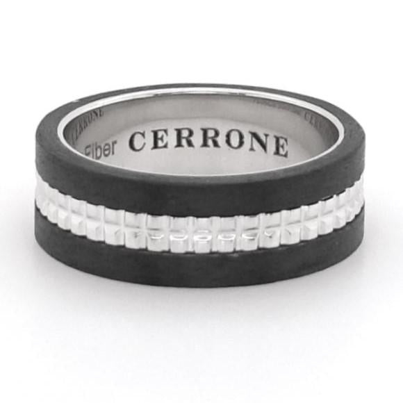 18ct white gold and carbon fibre mens ring
