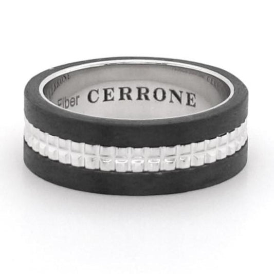18ct white gold and carbon fibre mens ring