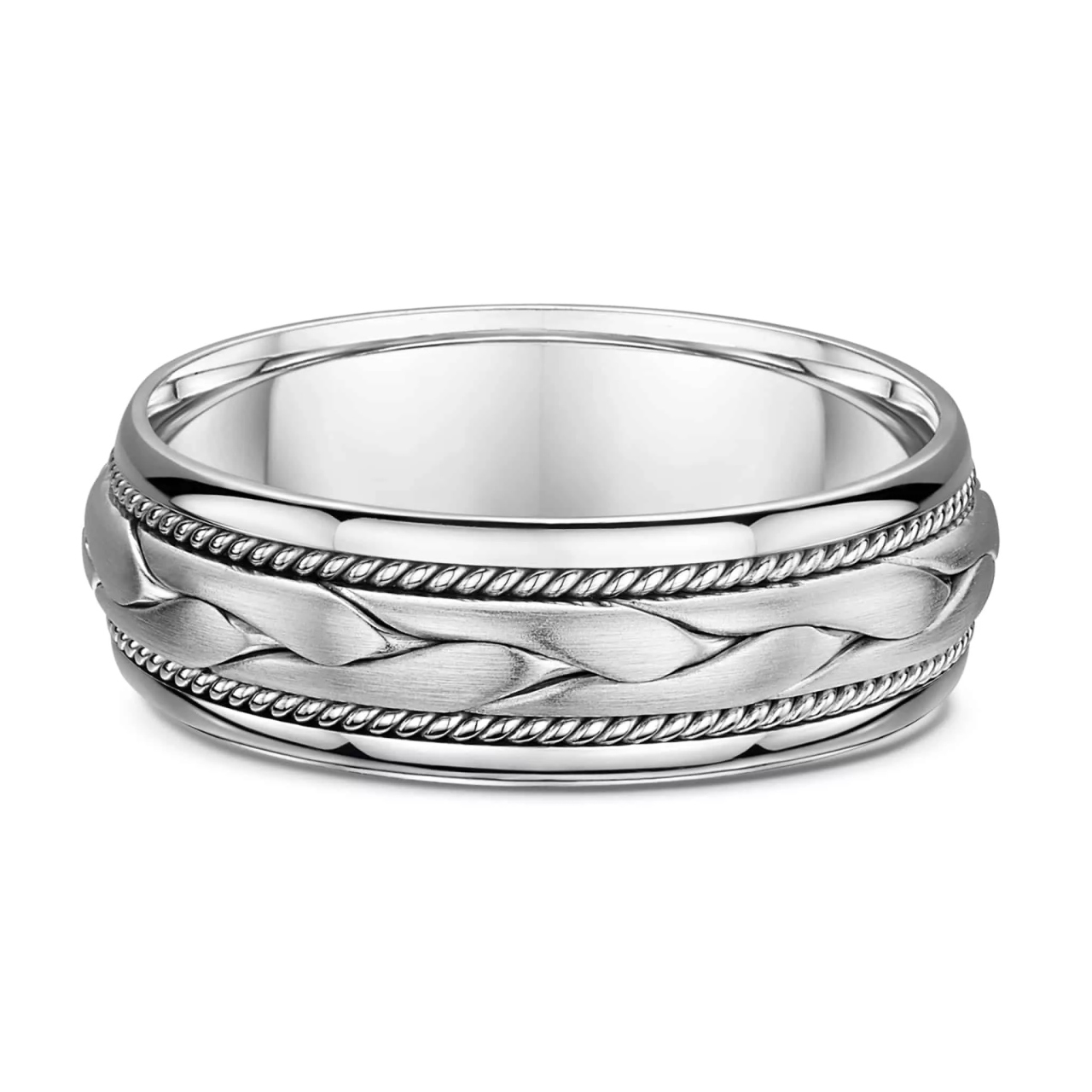 18ct white gold plait and milgrain ring