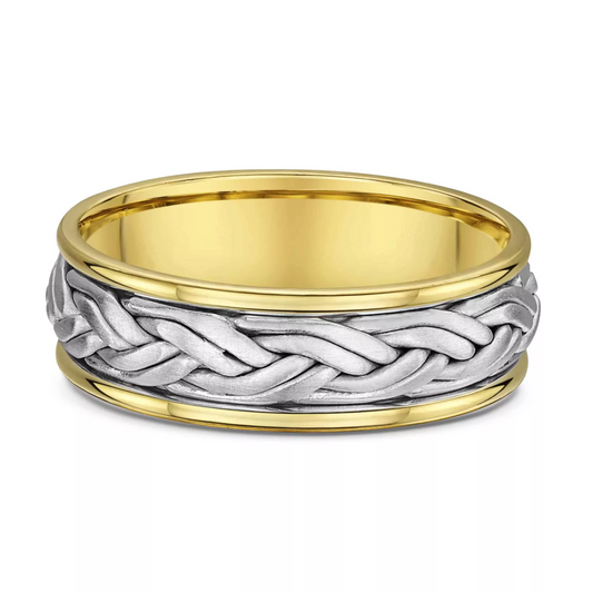 18ct white and yellow gold plaited ring
