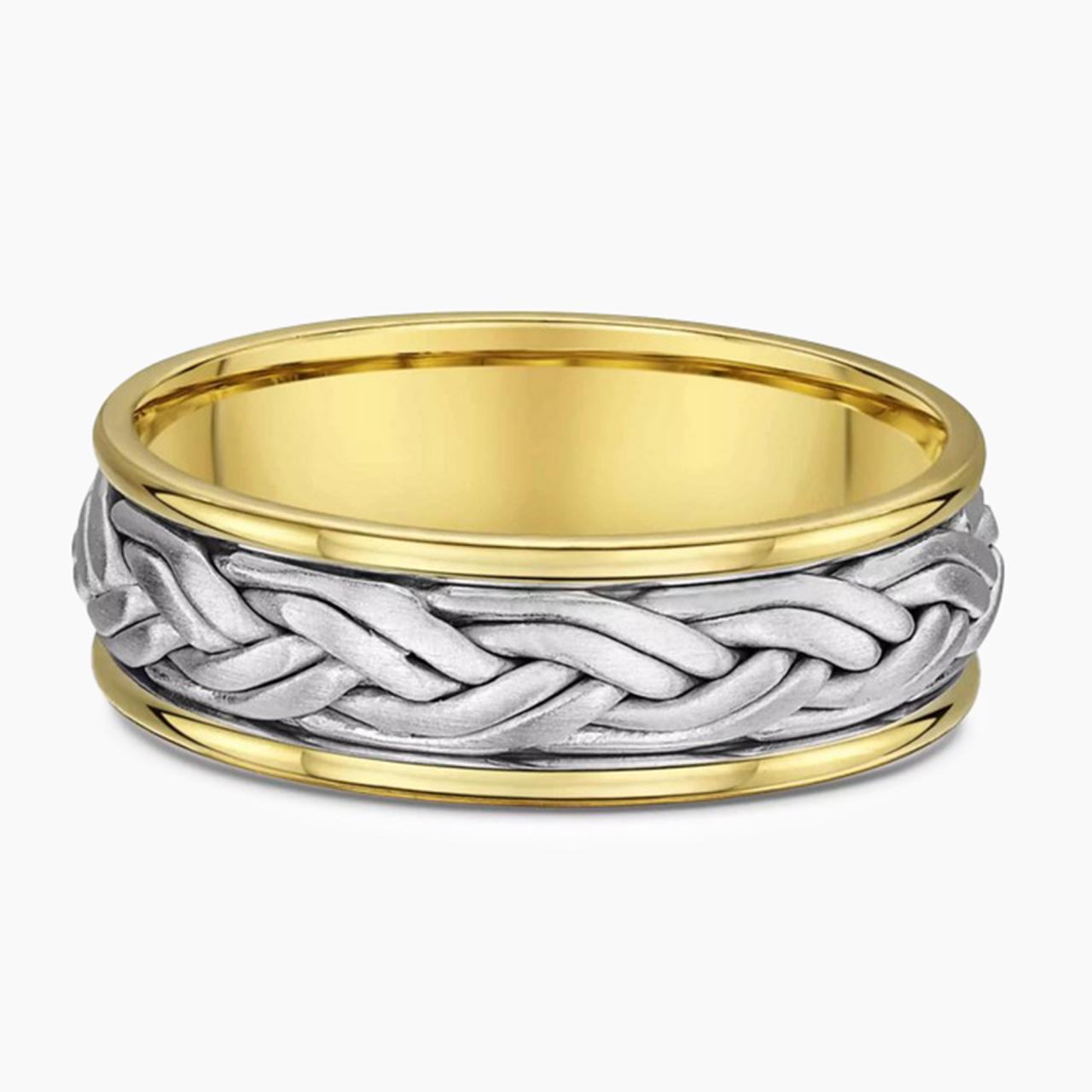 18ct white and yellow gold plaited ring