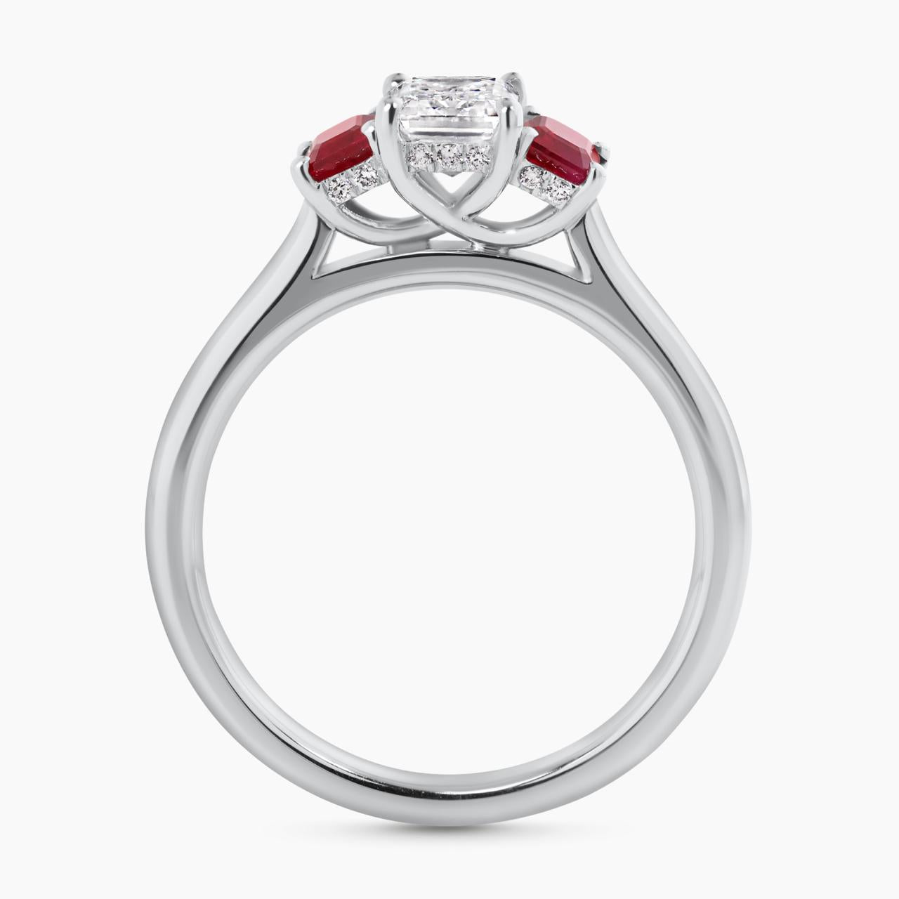 18ct white gold 0.80ct emerald cut diamond and emerald cut ruby ring