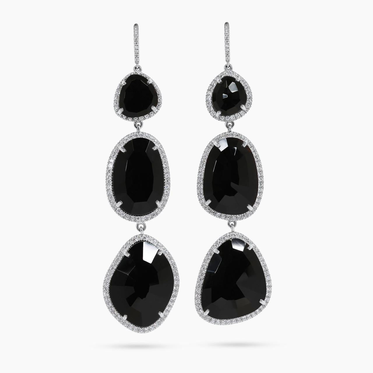18ct white gold black spinel and diamond drop earrings