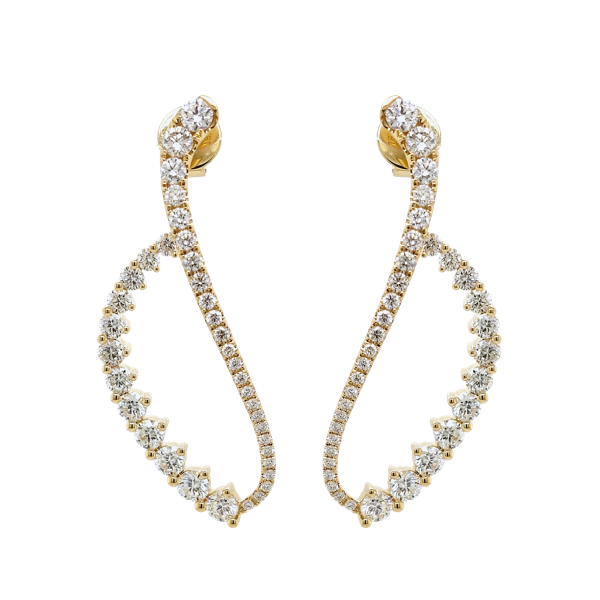 18ct yellow gold 74=3.70ct round brilliant cut diamond drop earrings