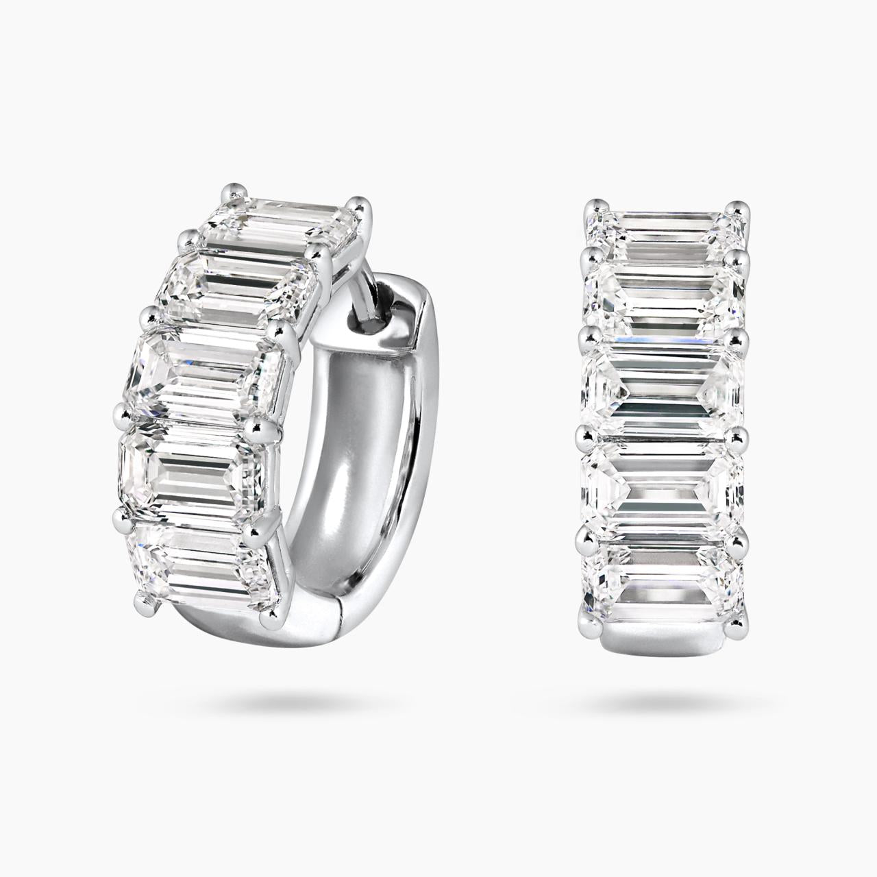 18ct white gold 3.07ct LAB Grown emerald cut diamonds hinged hoop earrings