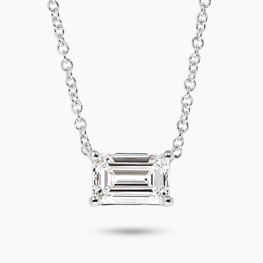 18ct white gold 1.15ct F VS2 emerald cut LAB Grown diamond necklace