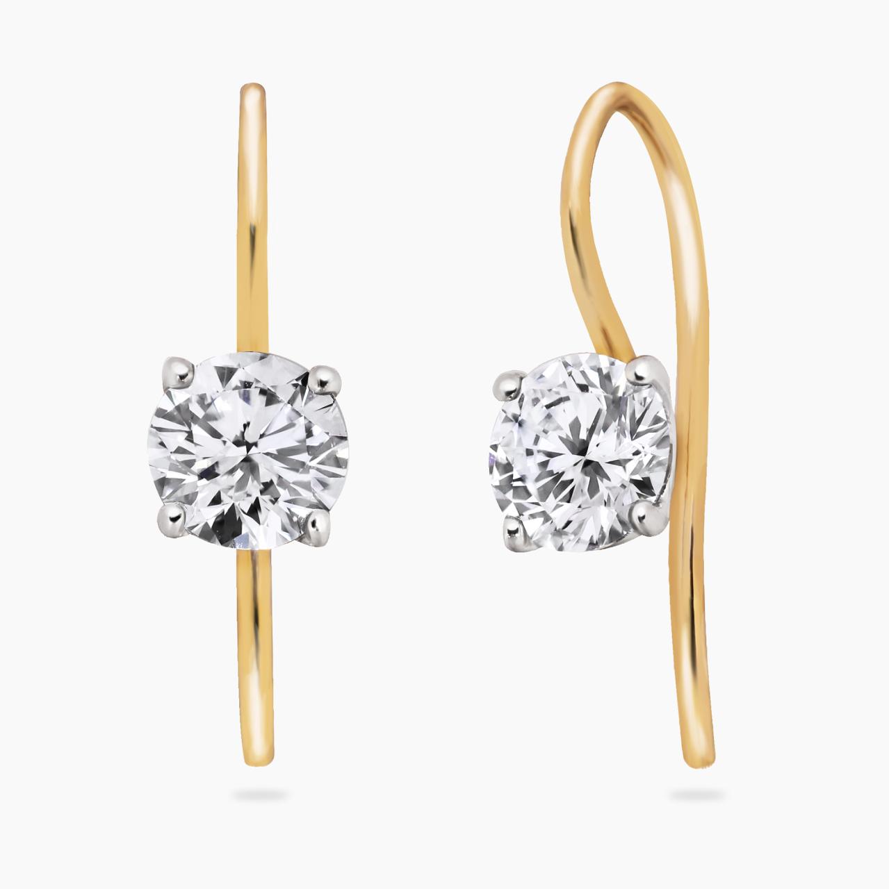 18ct yellow and white gold 0.92ct DF VS1 round brilliant cut LAB Grown Diamond hook earrings