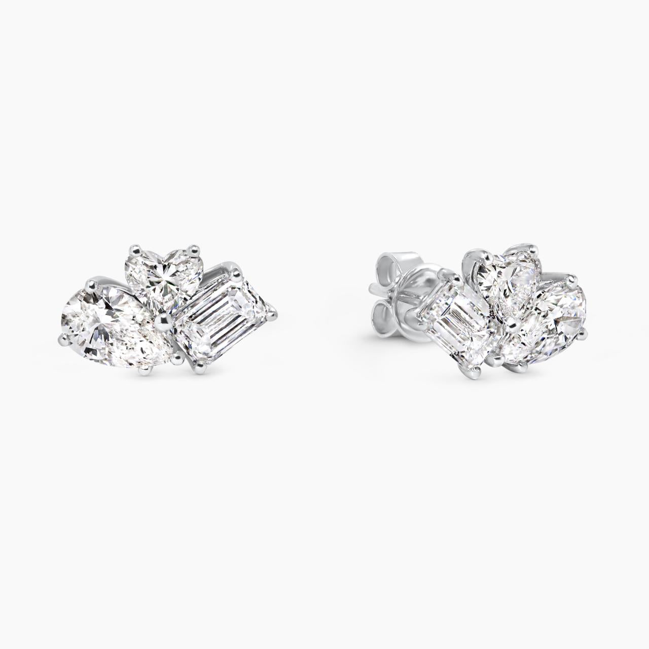 18ct white gold heart, emerald and pear cut LAB Grown Diamond stud earrings