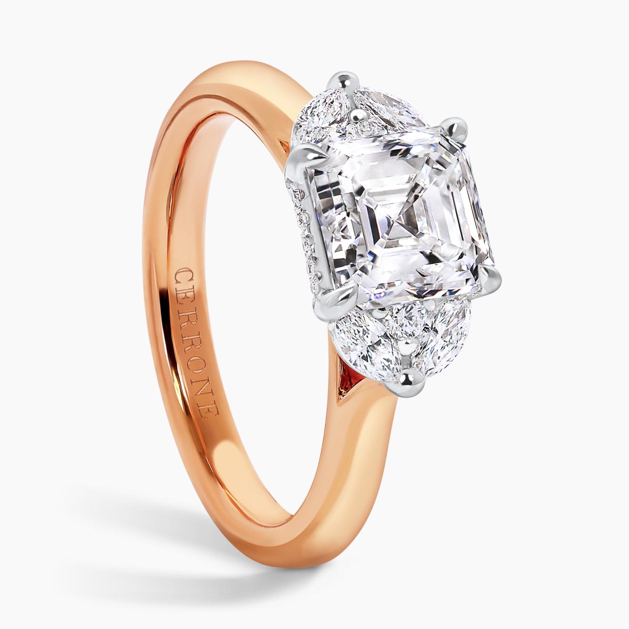 GIOIA - 18ct rose and white gold 1.90ct Asscher cut diamond ring with marquise and round brilliant cut diamonds