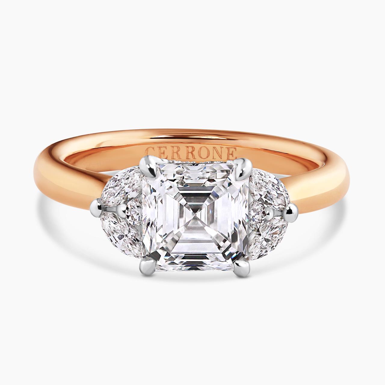 GIOIA - 18ct rose and white gold 1.90ct Asscher cut diamond ring with marquise and round brilliant cut diamonds