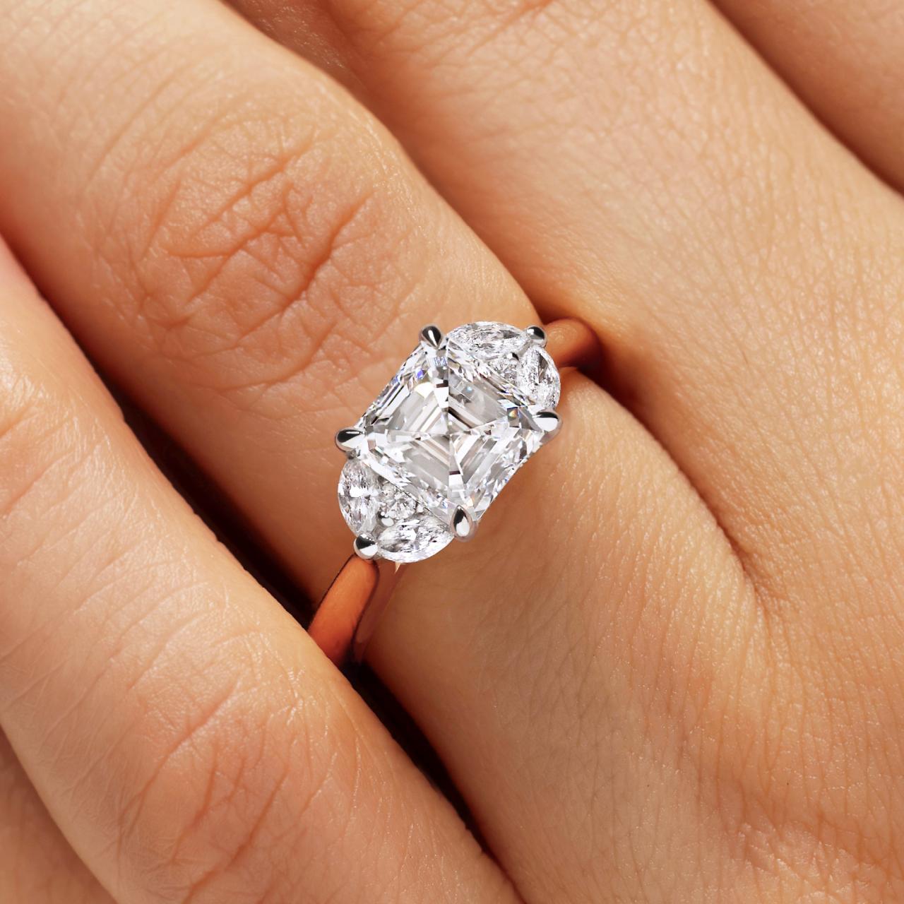 GIOIA - 18ct rose and white gold 1.90ct Asscher cut diamond ring with marquise and round brilliant cut diamonds