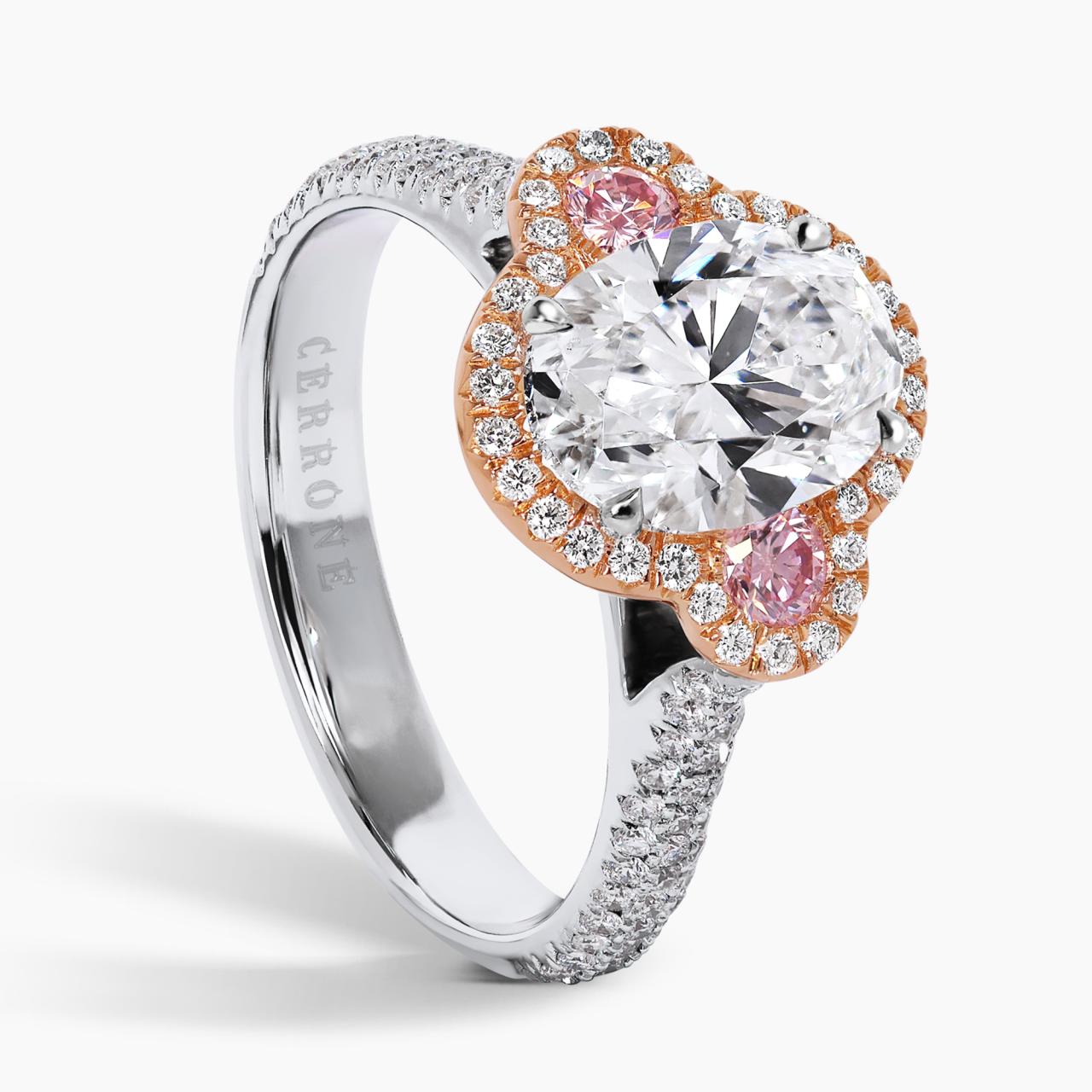 OTTAVIA - 18ct white and rose gold 1.97ct oval shaped diamond ring with pink diamonds