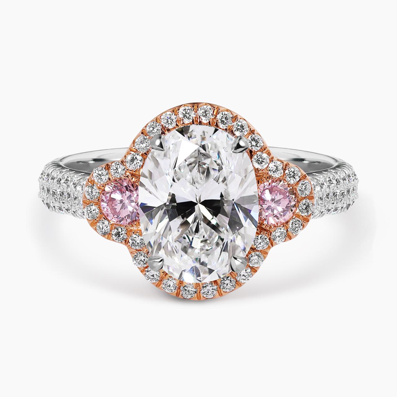 OTTAVIA - 18ct white and rose gold 1.97ct oval shaped diamond ring with pink diamonds