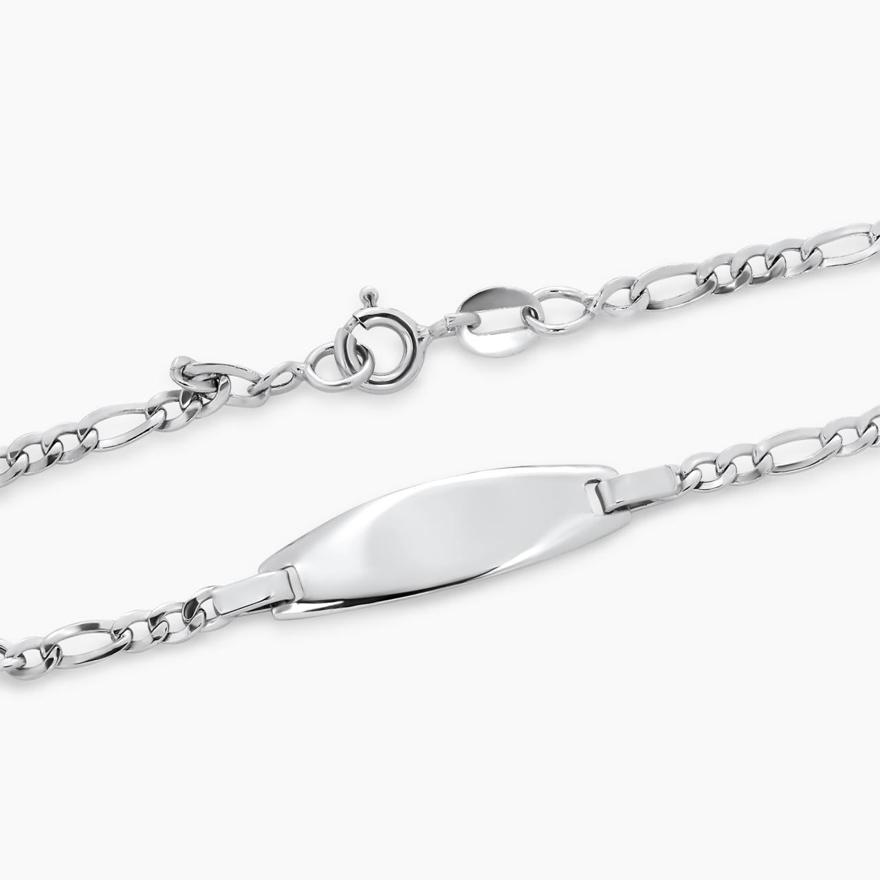 18ct white gold 1+3 Figaro link 14.5cm baby ID bracelet
