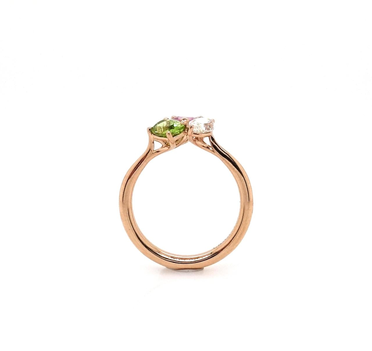 18ct rose gold diamond, peridot and topaz ring