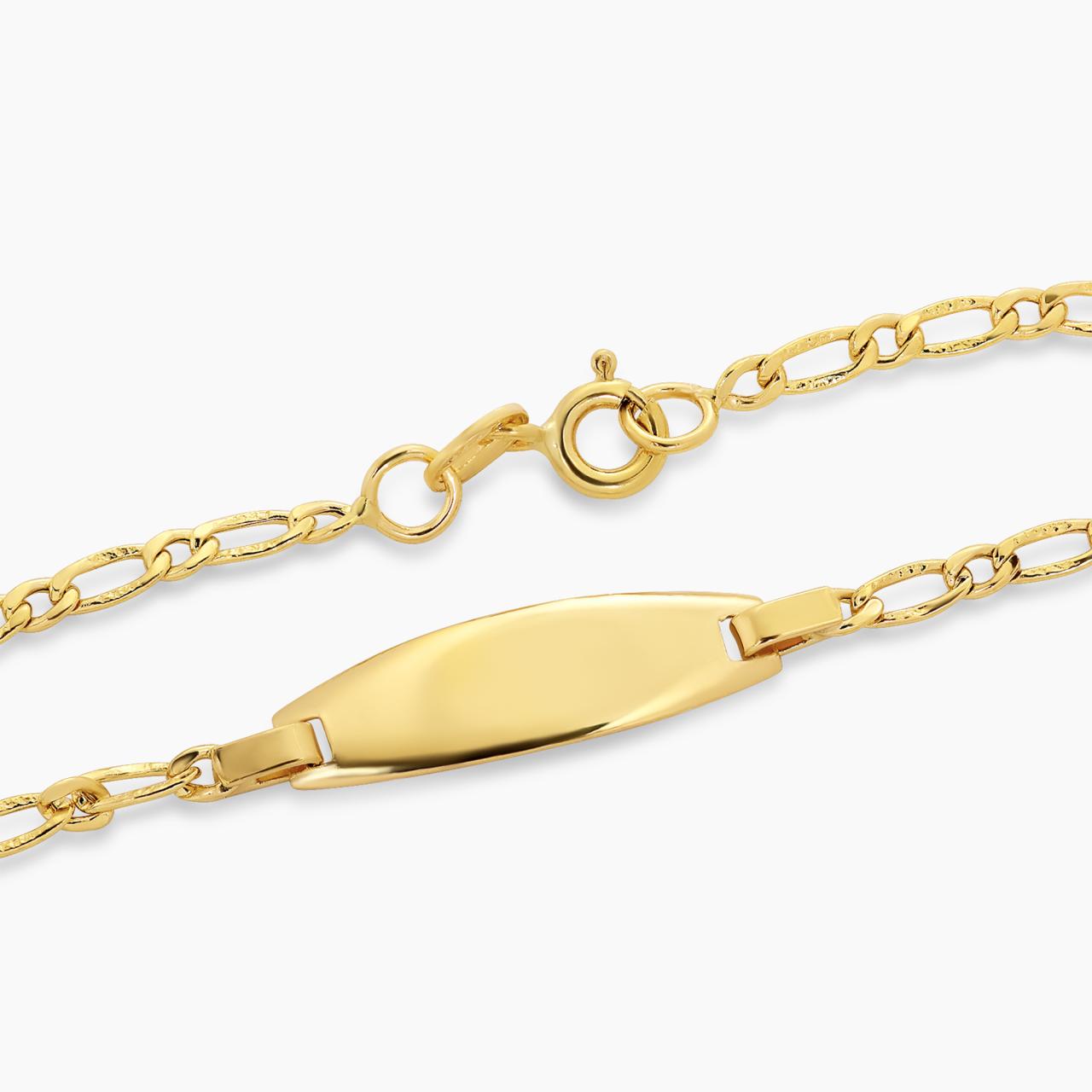 18ct yellow gold baby ID Figaro link bracelet 14cm