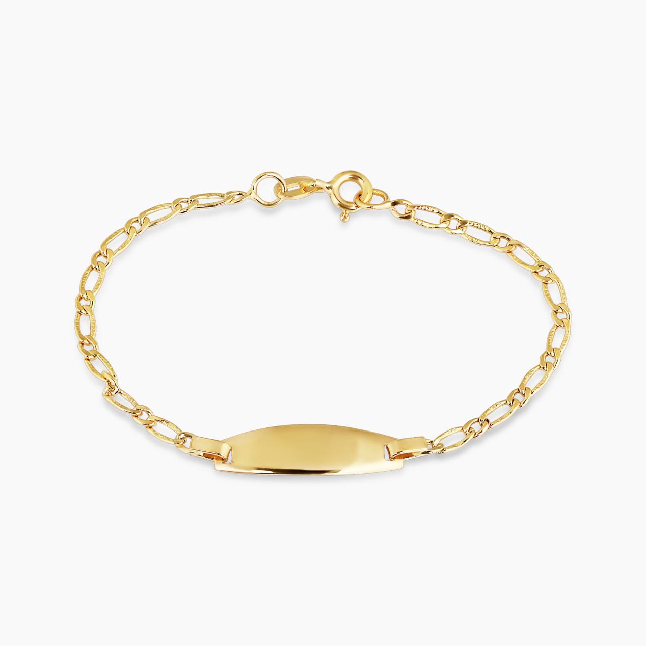 18ct yellow gold baby ID Figaro link bracelet 14cm