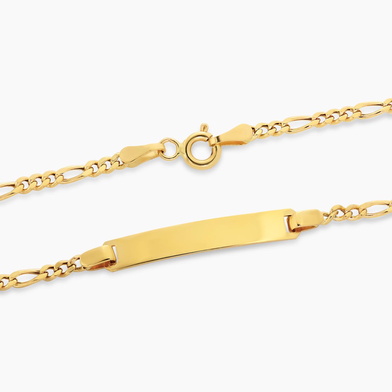 18ct yellow gold diamond cut Figaro 1+3 link ID bracelet 16cm
