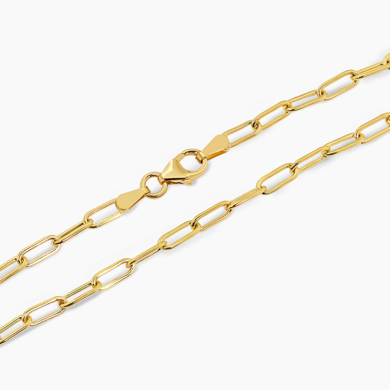18ct yellow gold 19cm paperclip link bracelet with lobster clasp