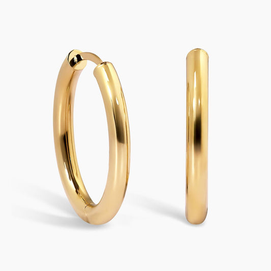 18ct yellow gold oval hinge hoop earrings 20 x 15mm