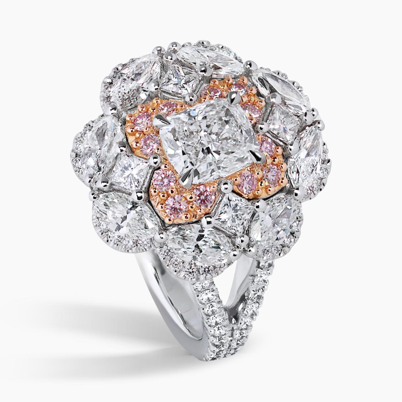 FIORELLA - 18ct white gold cushion, marquise and princess cut diamond ring with round Argyle Pink diamonds