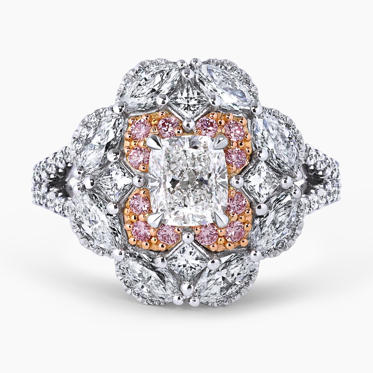 FIORELLA - 18ct white gold cushion, marquise and princess cut diamond ring with round Argyle Pink diamonds