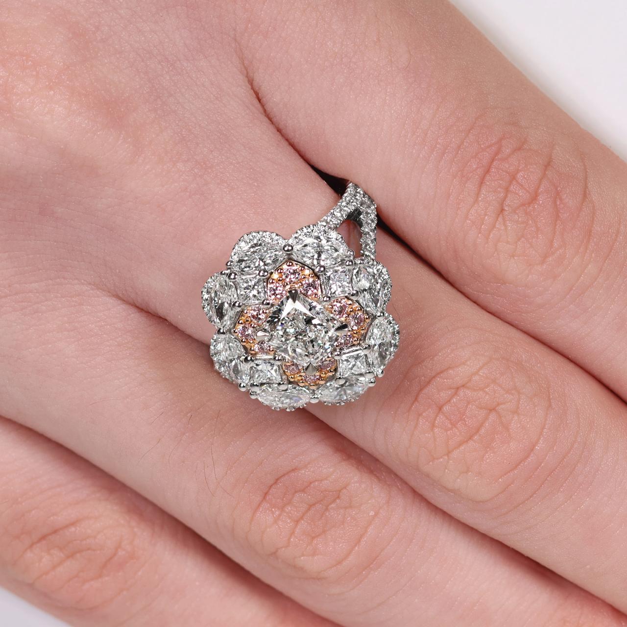 FIORELLA - 18ct white gold cushion, marquise and princess cut diamond ring with round Argyle Pink diamonds