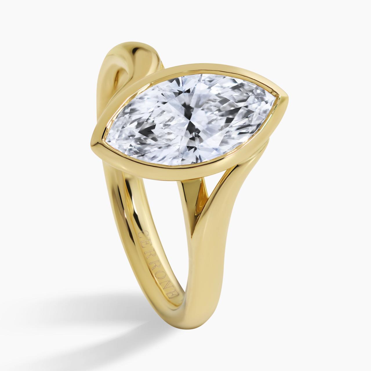 18ct yellow gold 1.75ct marquise cut LAB Grown Diamond solitaire ring in a bezel setting