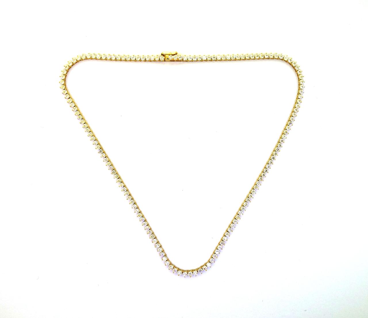 18ct yellow gold 9.28ct LAB Grown Diamond tennis necklace in a three claw setting