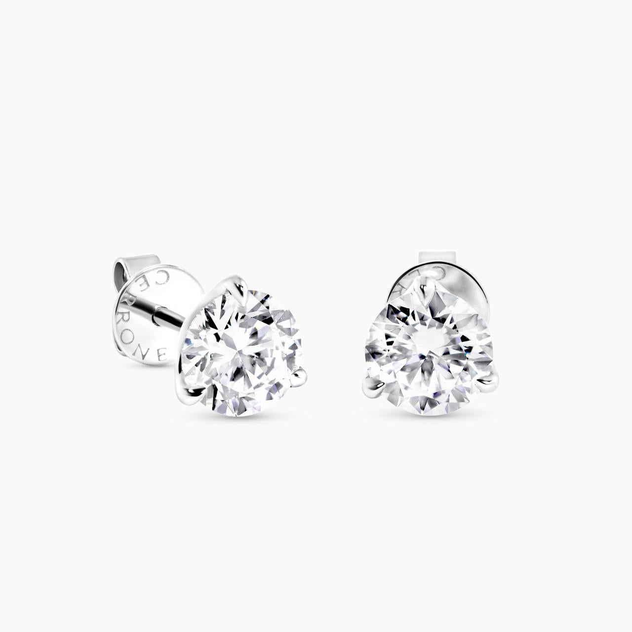 18ct white gold 2=2.00ct round brilliant cut diamond stud earrings in a three claw setting