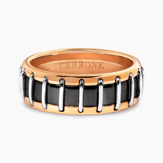 18ct white and rose gold black rhodiumed mens ring