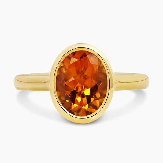 18ct yellow gold 2.09ct oval citrine ring in a bezel setting