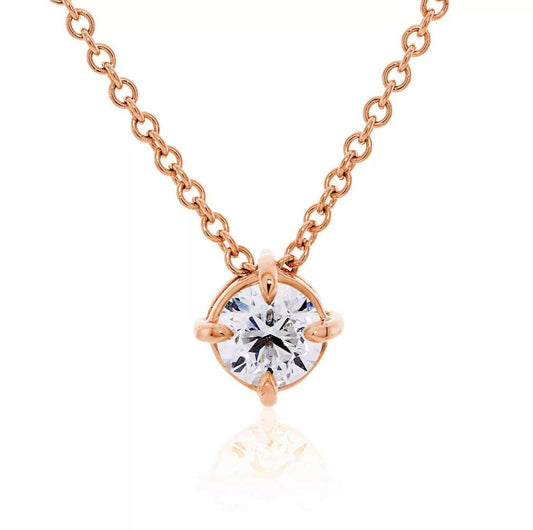 18ct rose gold 0.43ct round diamond necklace in a four claw setting