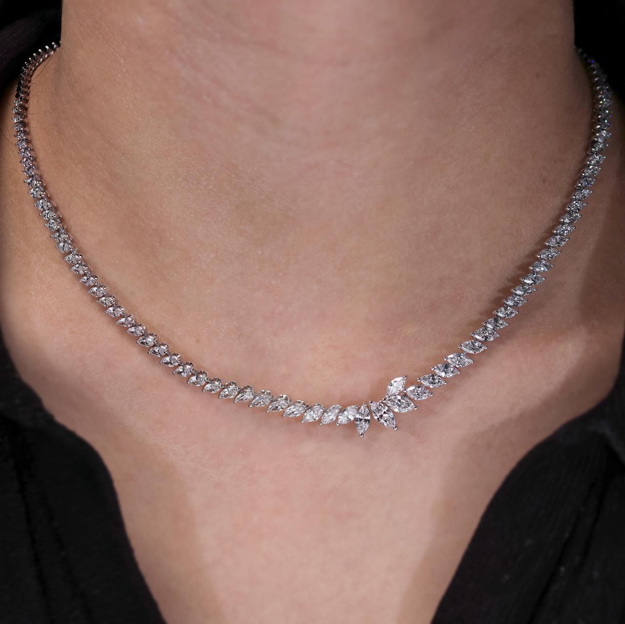 18ct white gold marquise cut diamond tennis necklace