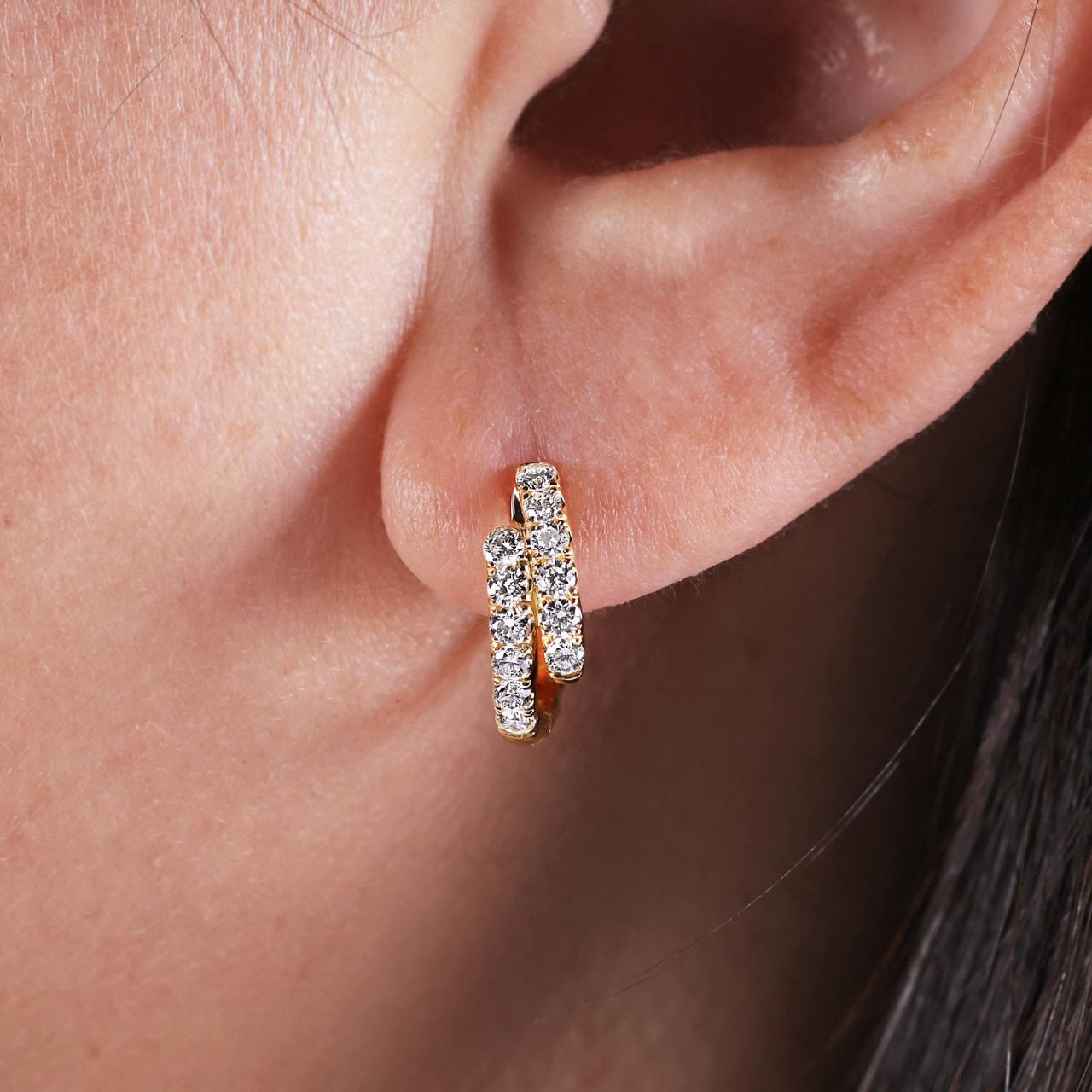 18ct yellow gold diamond claw set small hoop earrings