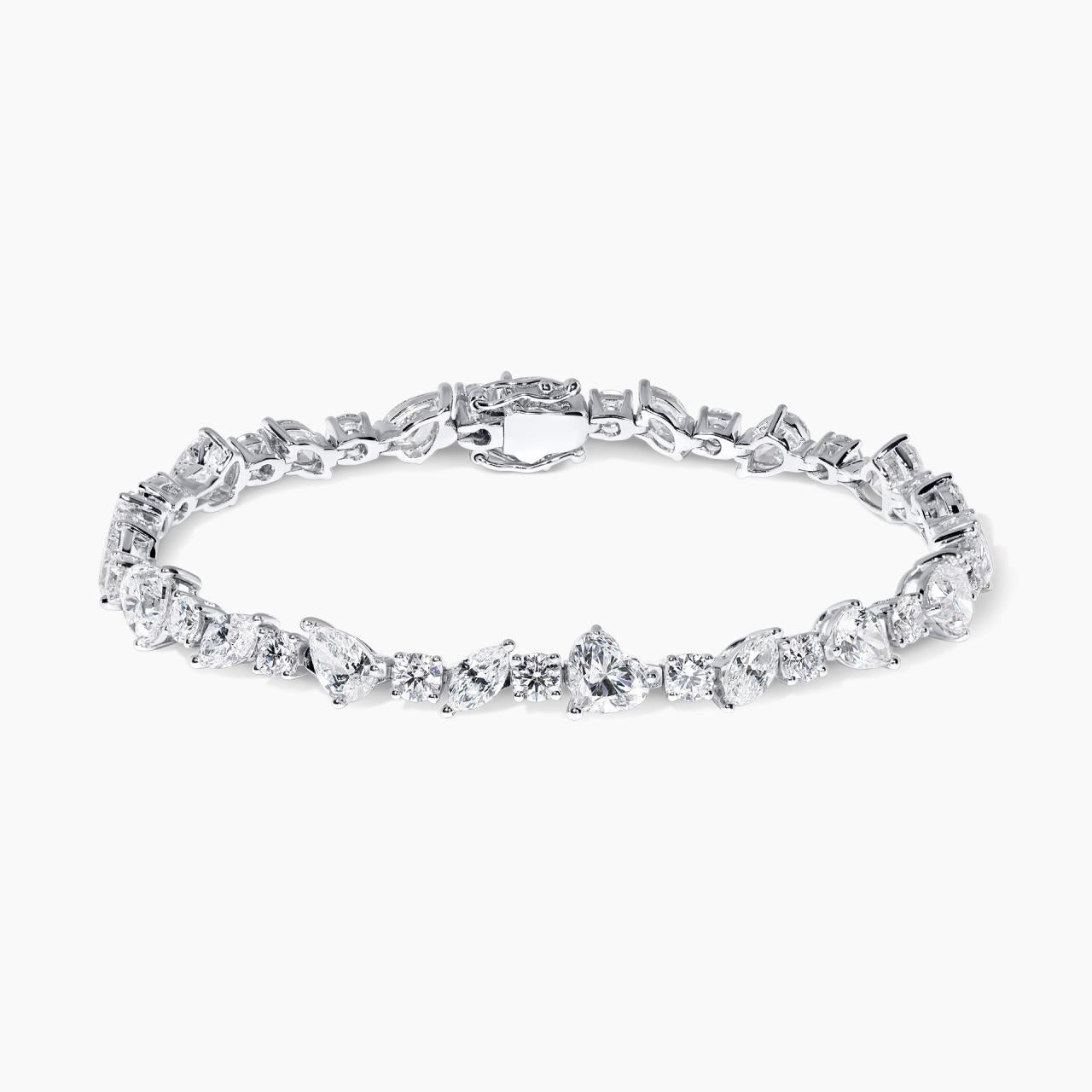 18ct white gold heart, marquise, pear and round brilliant cut natural diamond tennis bracelet