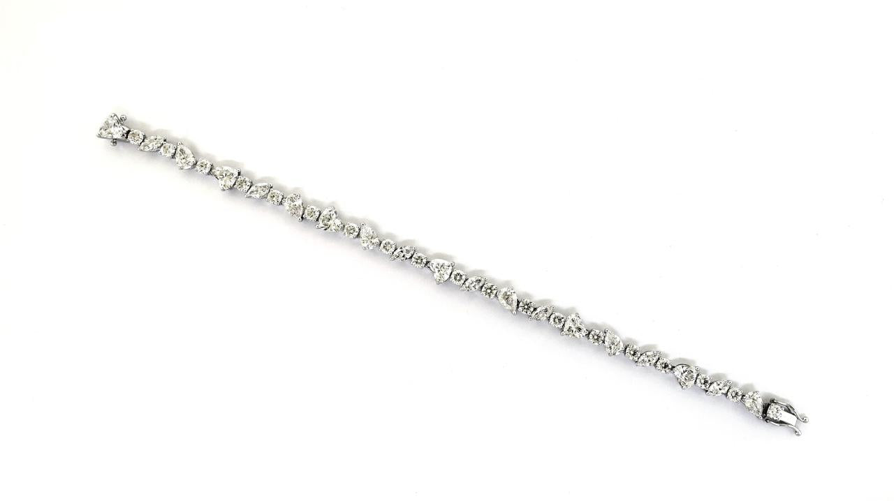 18ct white gold heart, marquise, pear and round brilliant cut natural diamond tennis bracelet