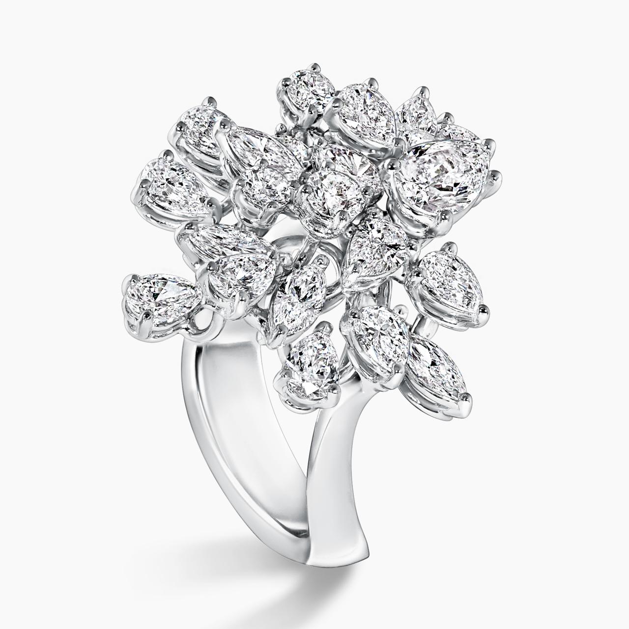 18ct white gold pear, marquise and round brilliant cut diamonds ring