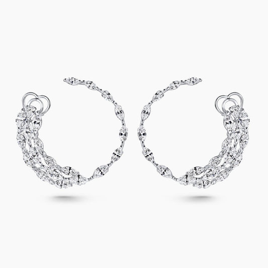 18ct white gold pear and marquise shaped diamond hoop  earrings