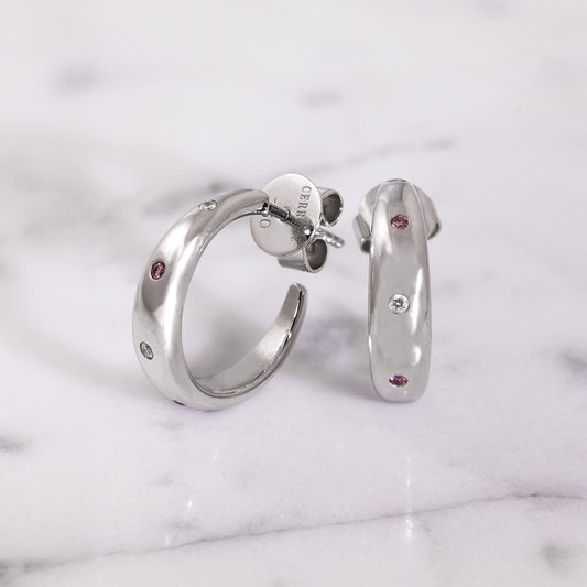 18ct White gold pink diamond hoop earrings
