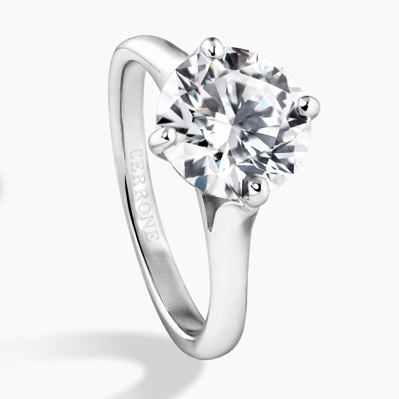 18ct white gold 2.01ct round brilliant cut diamond solitaire ring in a four claw setting