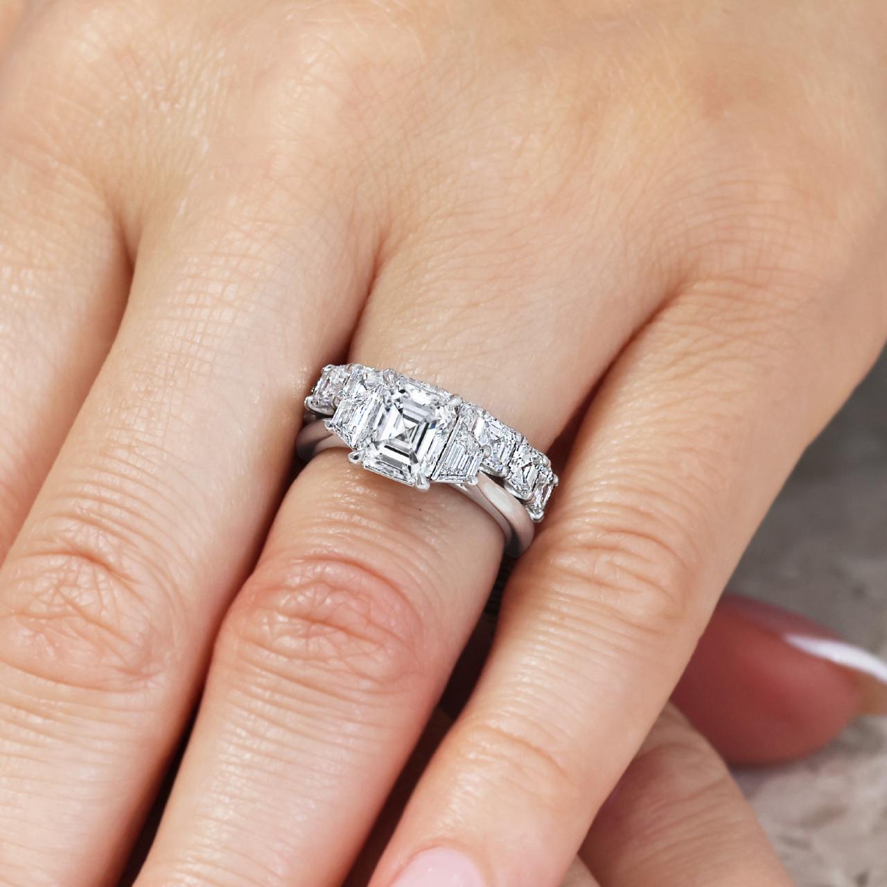 18ct white gold 5.07ct Asscher cut diamond ring