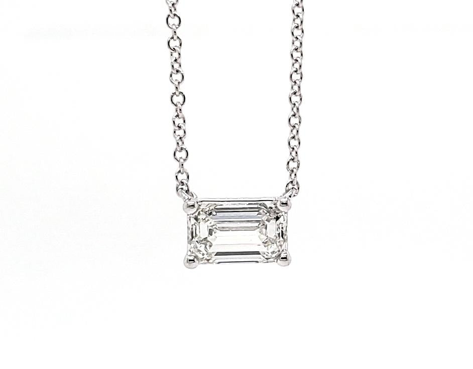 18ct white gold 1.15ct F VS1 emerald cut LAB Grown Diamond necklace