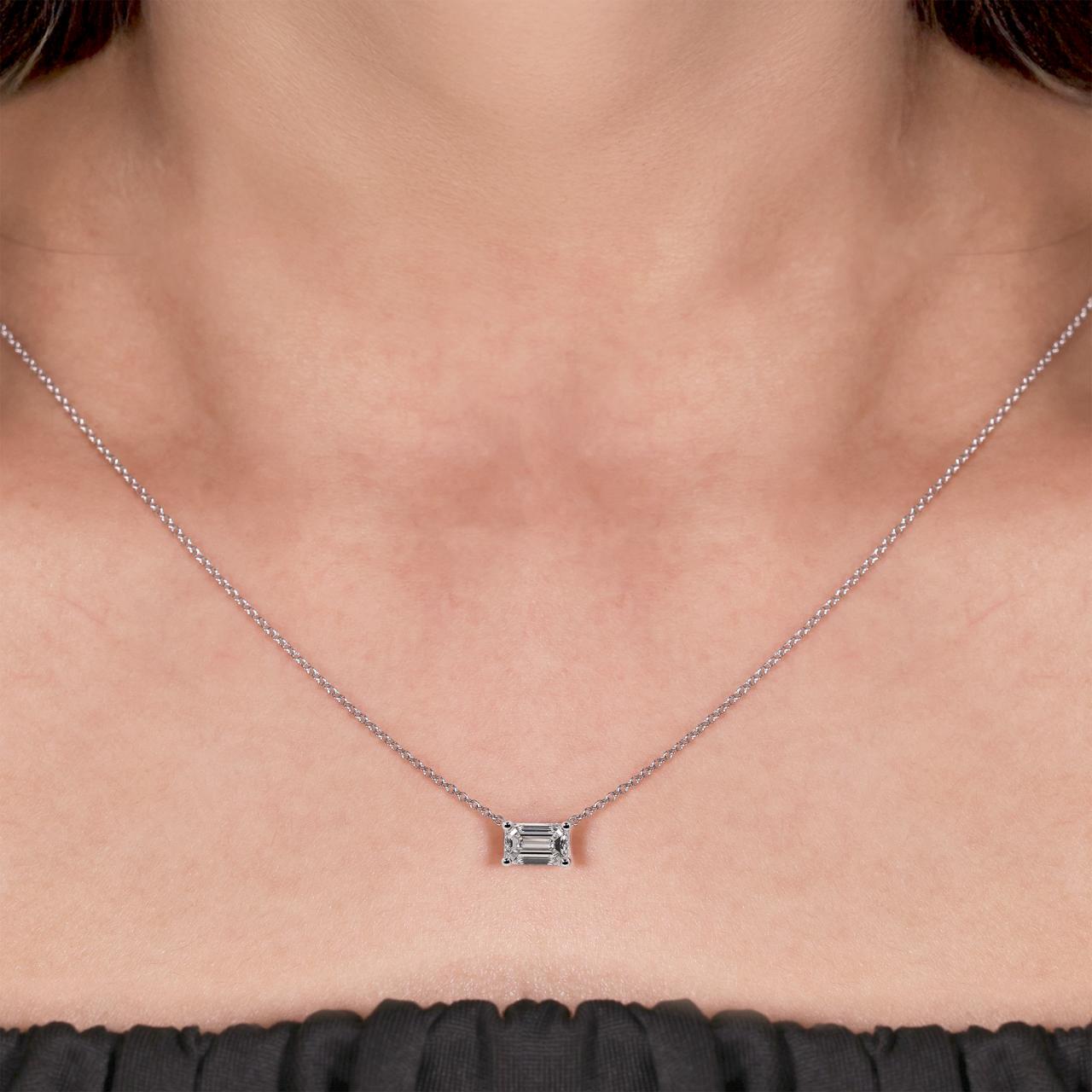 18ct white gold 1.15ct F VS1 emerald cut LAB Grown Diamond necklace