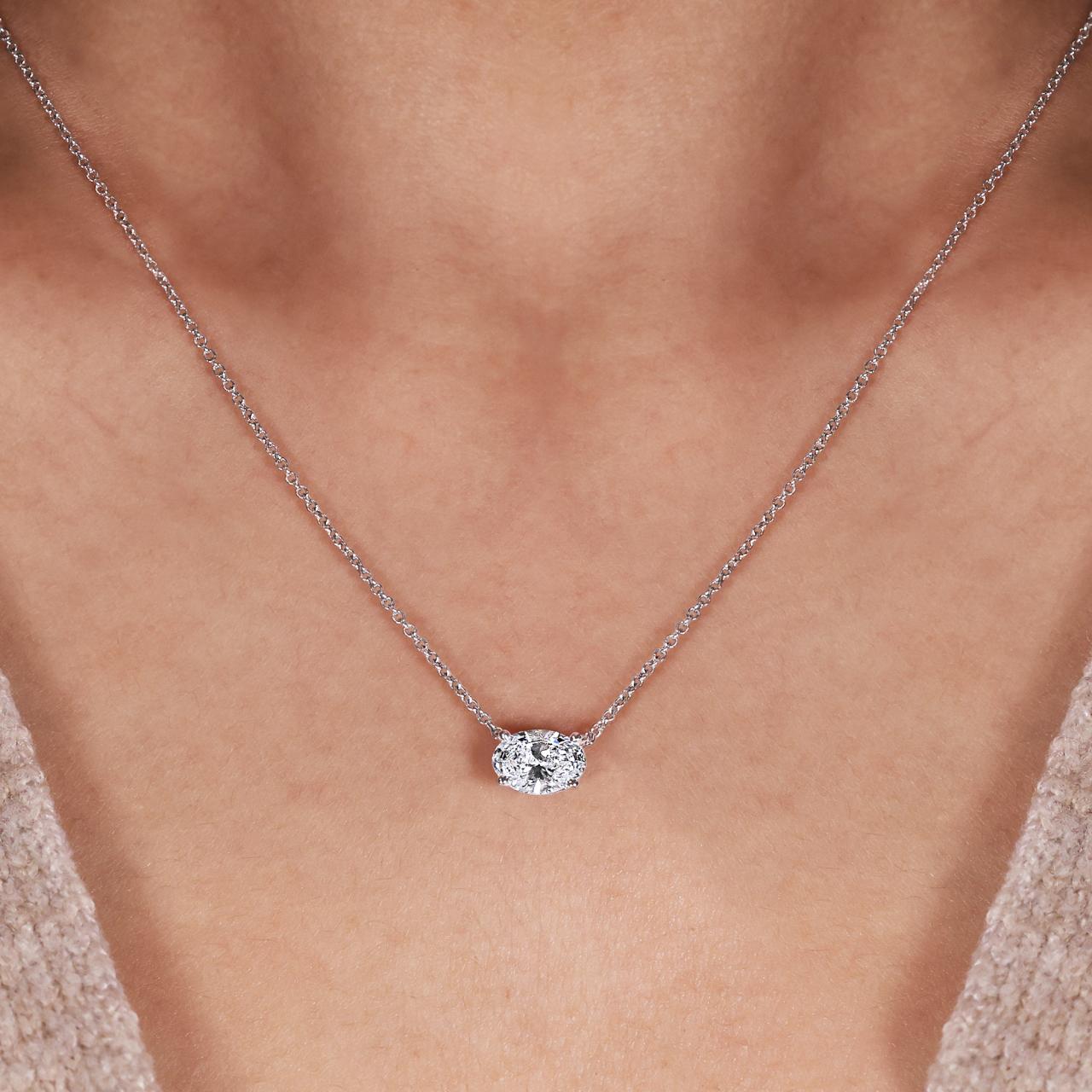 18ct white gold 1.09ct E VS1 LAB Grown oval brilliant cut diamond necklace in a claw setting