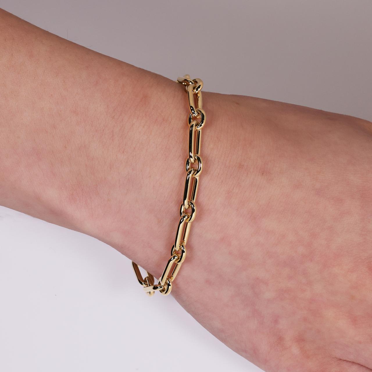 18ct yellow gold 19cm paperclip link bracelet