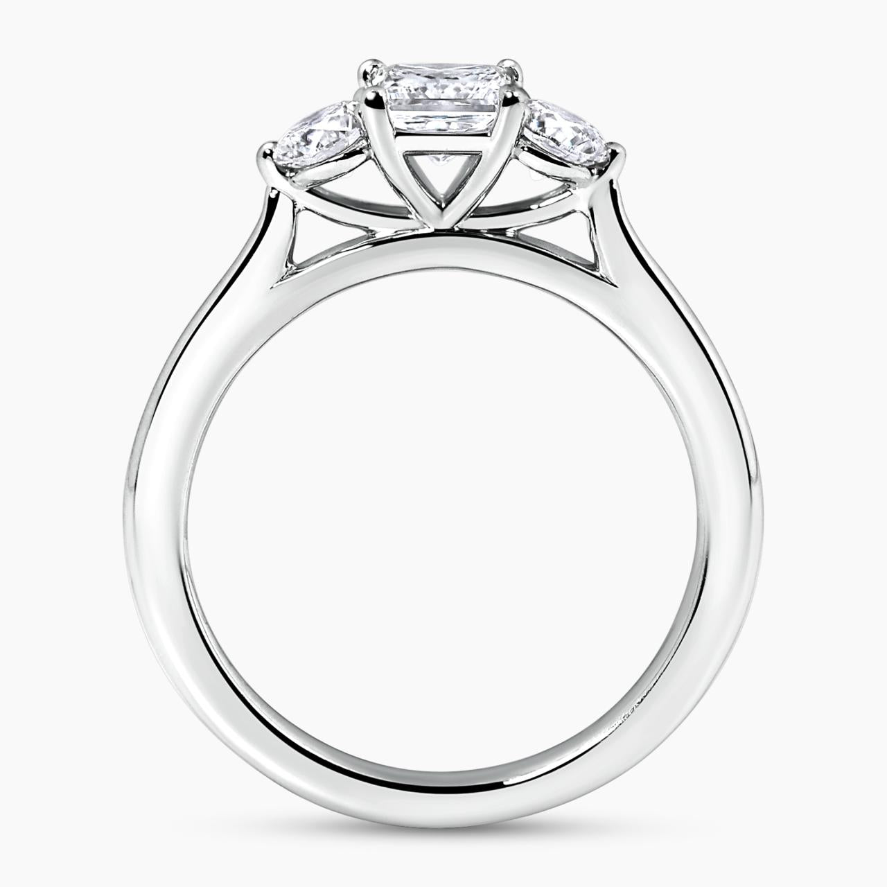 18ct white gold 0.54ct princess cut and round brilliant cut diamonds three stone ring side profile