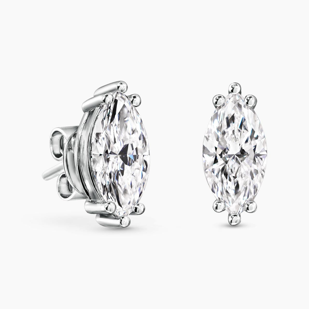 18ct white gold 2=2.20ct D VVS2 marquise lab grown diamonds stud earrings in a six claw setting IGI Certs
