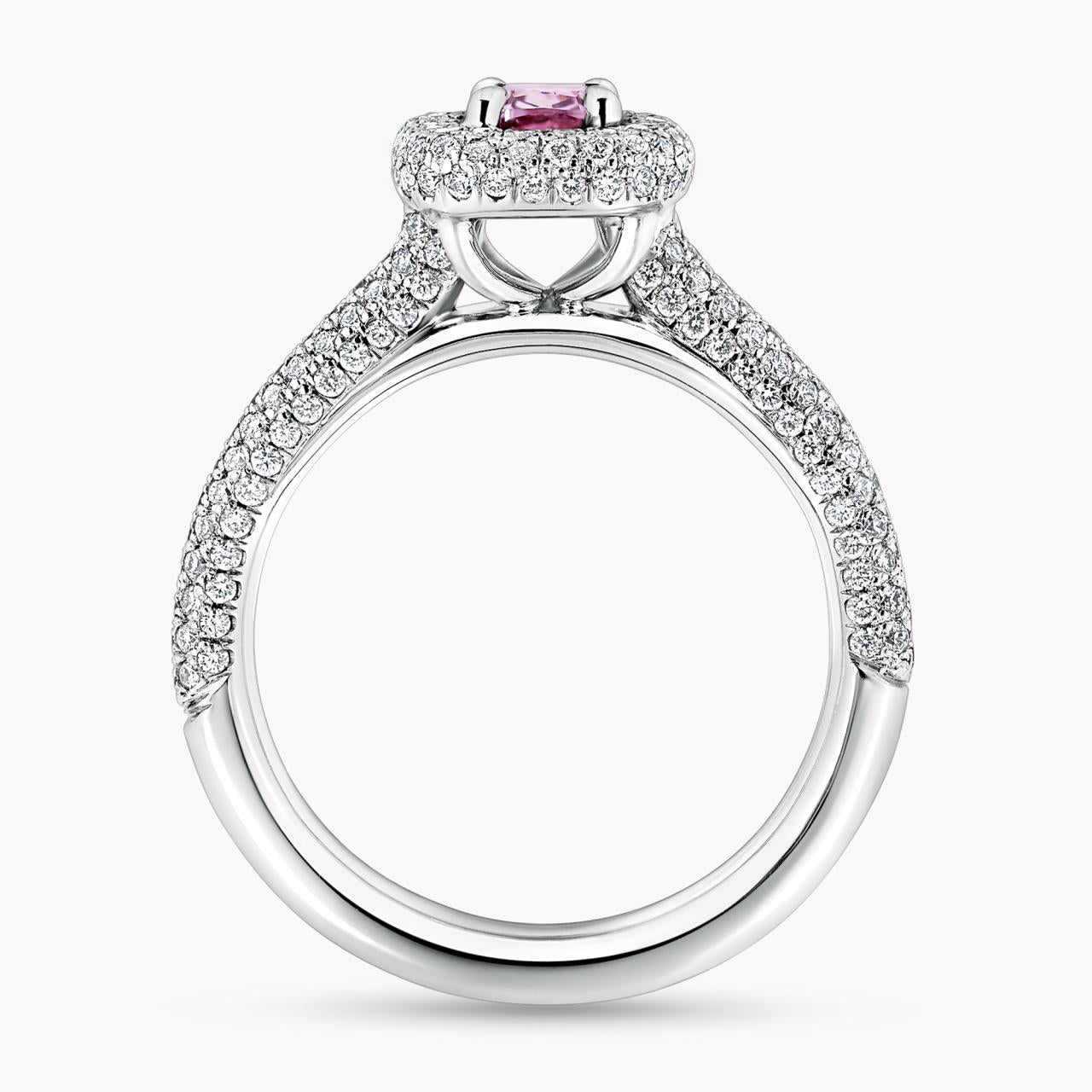 18ct white gold brownish purple-pink cushion cut diamond ring in a four claw setting