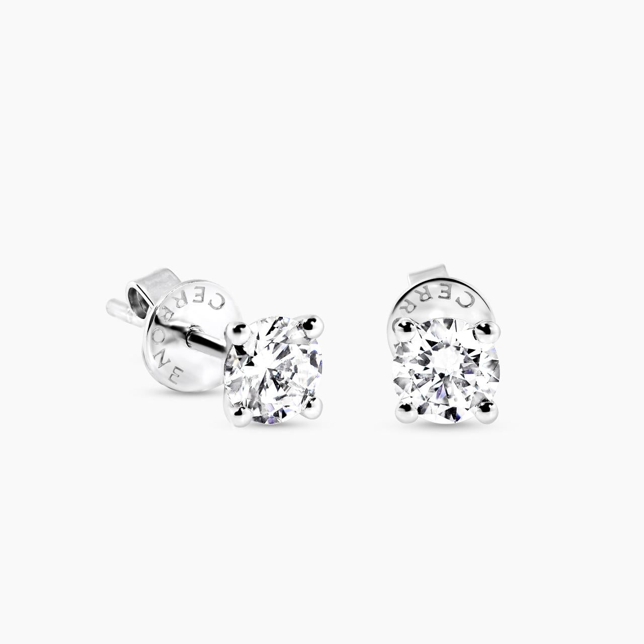 18ct white gold 2=1.00ct F SI1 round brilliant cut diamond four claw solitaire stud earrings